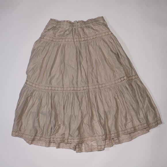 Cream Double Lined Cotton Midi Skirt With Lace And Floral - Picture 2 of 2